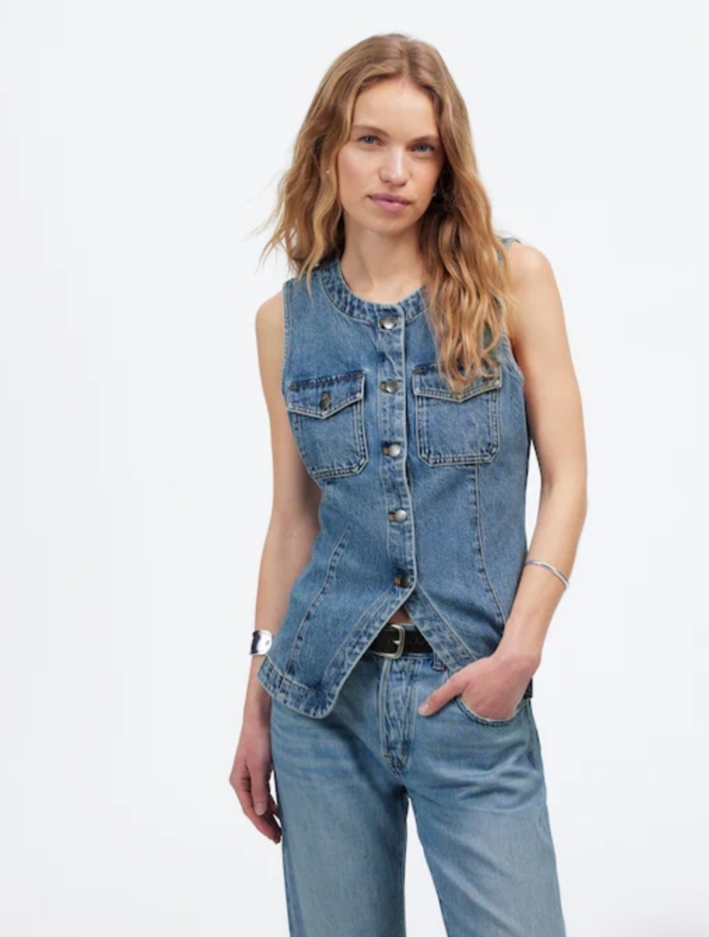 Madewell Denim High Crewneck Vest Sz 6